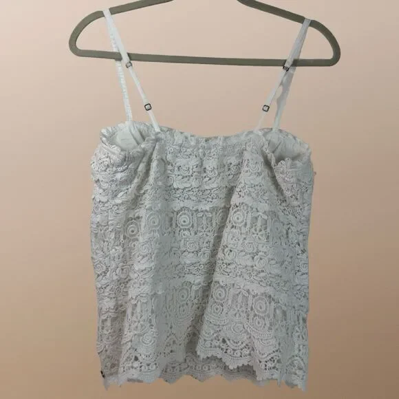 Abercrombie & Fitch White Lace Crochet Cami Tank Top Women’s Large Scalloped Hem - Picture 2 of 3
